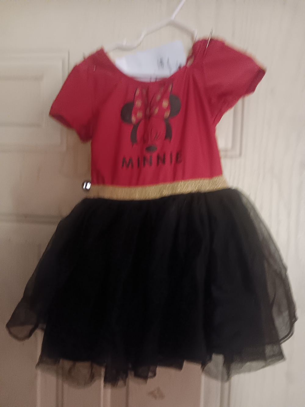 Girls Minnie-Inspired Red and Black Tulle Dress with Gold Waistband